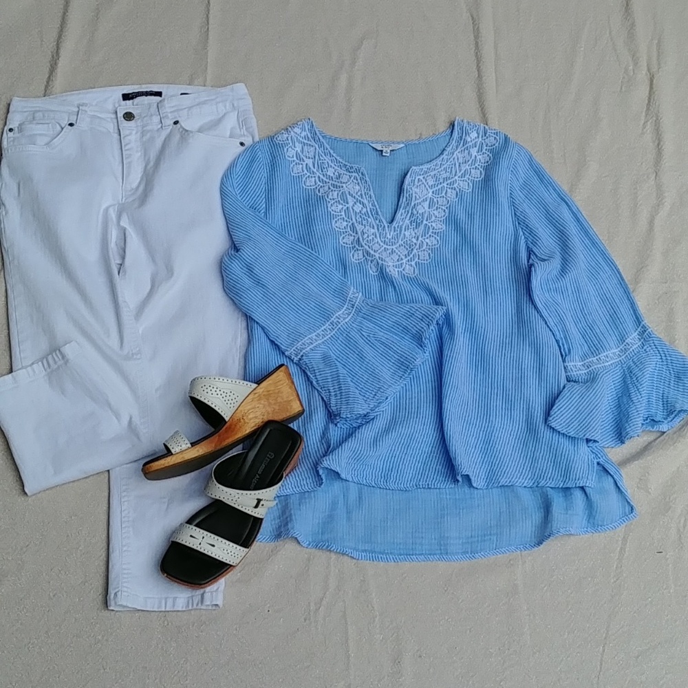 Sky blue gauzey top with embroidery